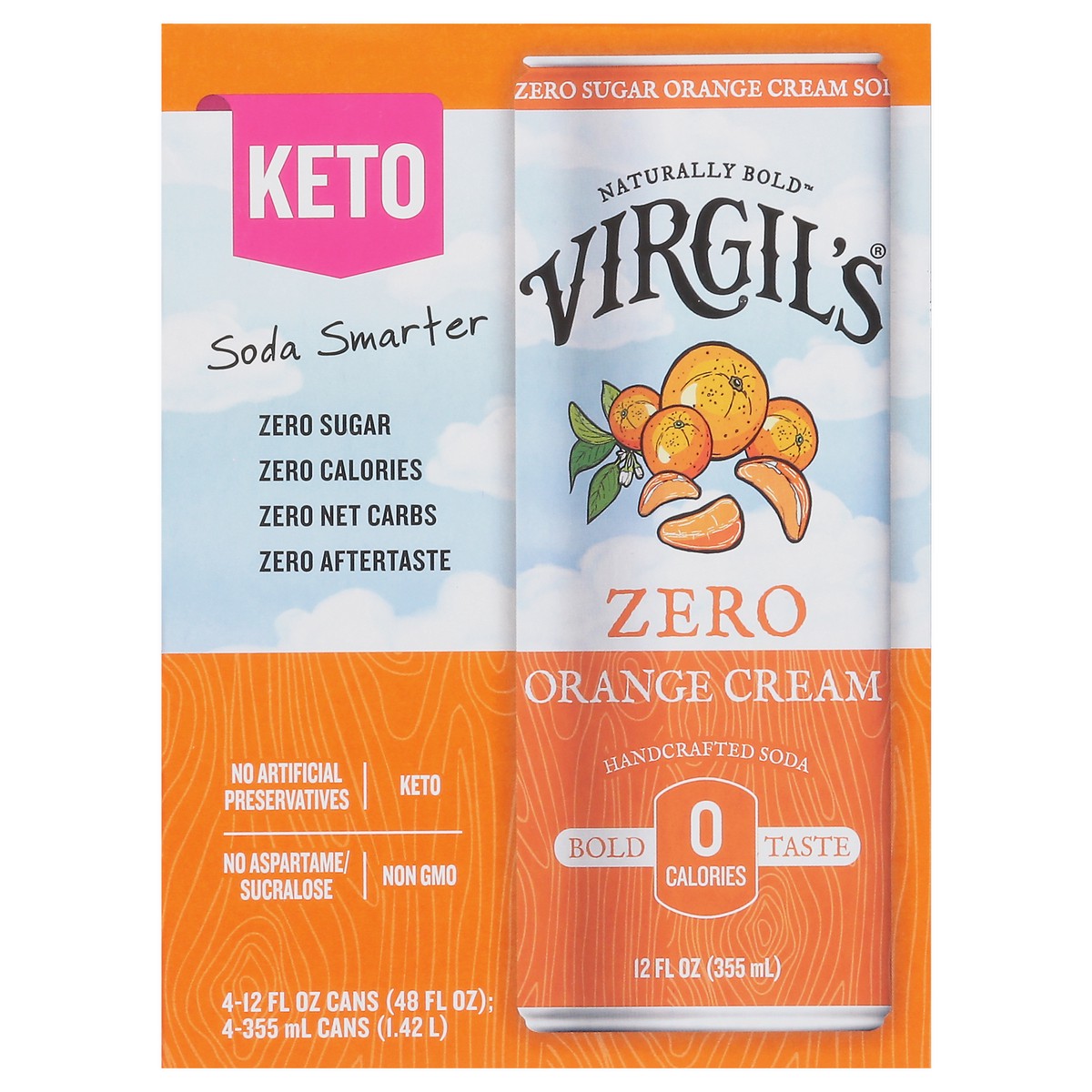 slide 4 of 14, Virgil's Zero Sugar Orange Cream Soda- 48 fl oz, 4 ct; 12 oz