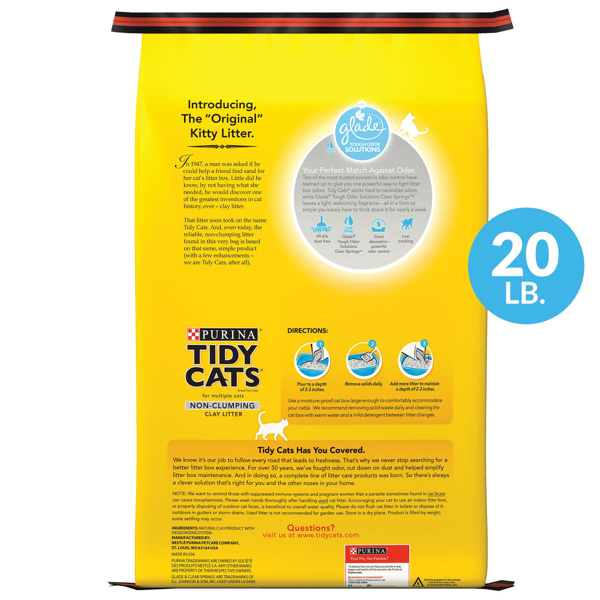 slide 5 of 5, Purina Tidy Cats Non-Clumping Cat Litter, with Glade Tough Odor Solutions for Multiple Cats, 20 lb