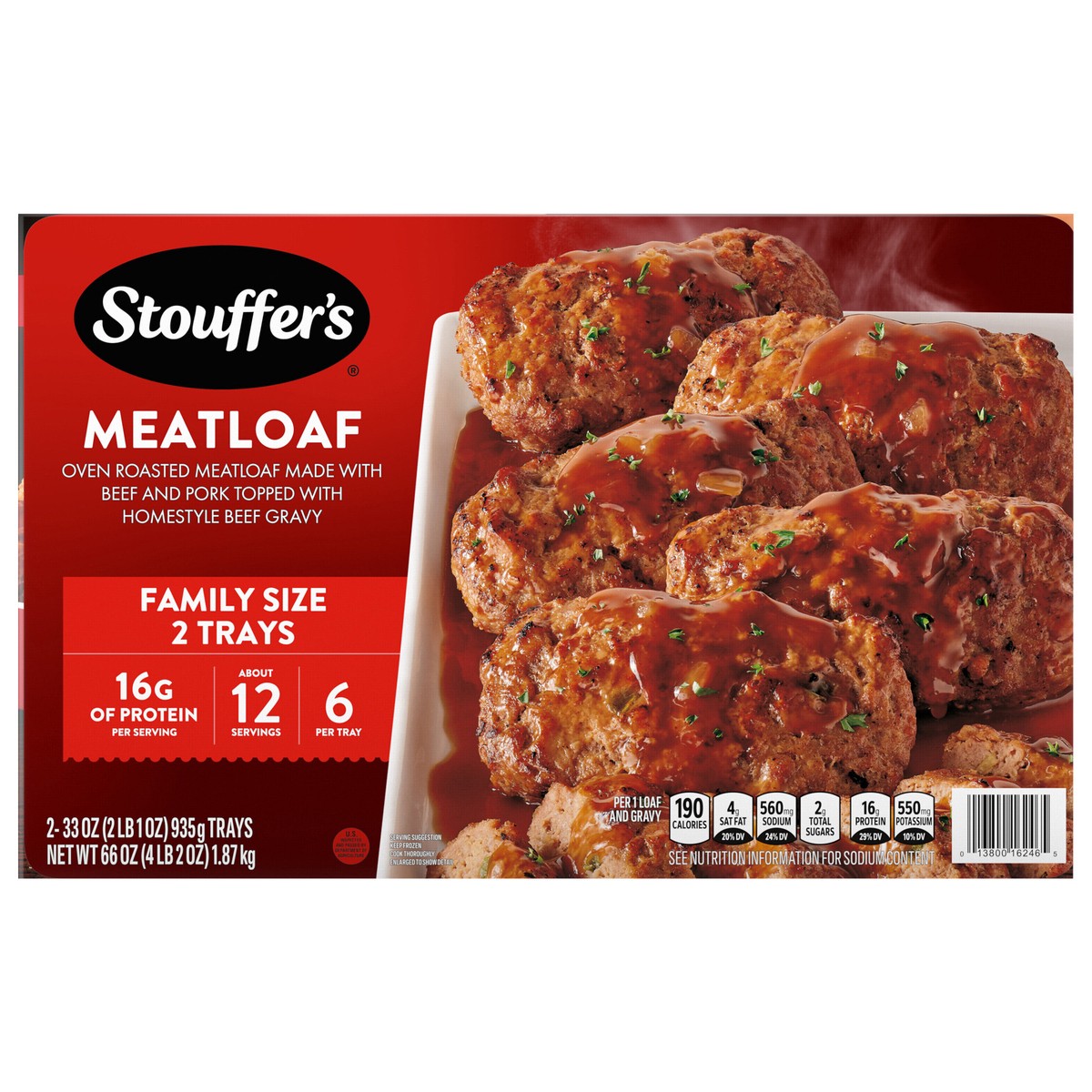 slide 11 of 12, Stouffer's Stouffer’s Meatloaf, Two Family Size Trays, Frozen Meatloaf 66 oz, 2 ct