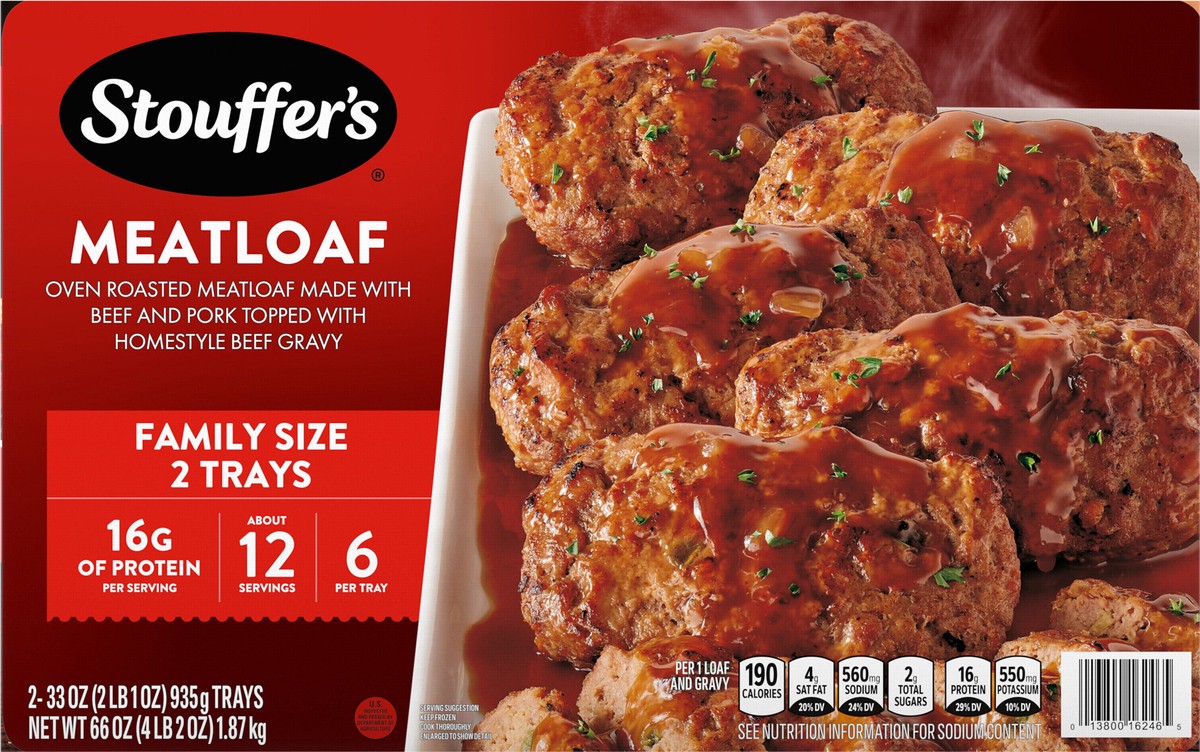 slide 5 of 12, Stouffer's Stouffer’s Meatloaf, Two Family Size Trays, Frozen Meatloaf 66 oz, 2 ct