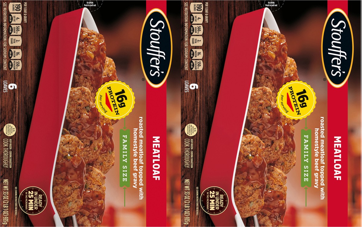 slide 2 of 12, Stouffer's Stouffer’s Meatloaf, Two Family Size Trays, Frozen Meatloaf 66 oz, 2 ct