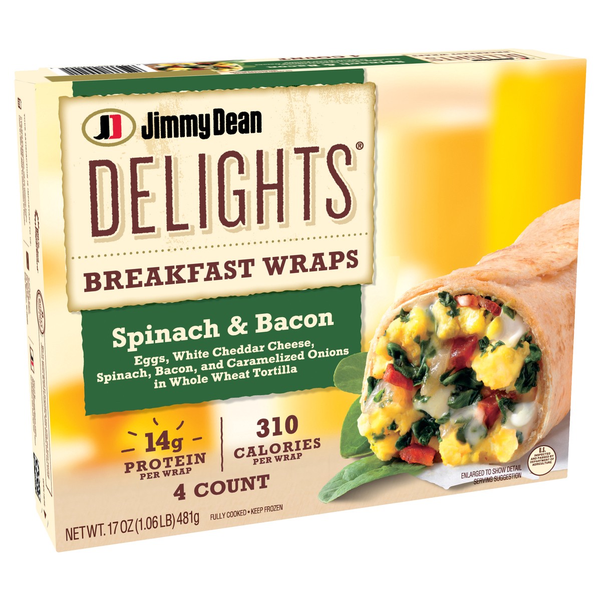 slide 8 of 8, Jimmy Dean Delights Breakfast Wrap, Spinach & Bacon, Frozen, 4 Count, 4 ct