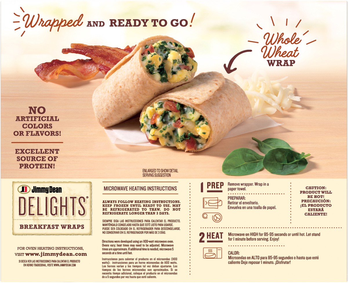 slide 5 of 8, Jimmy Dean Delights Breakfast Wrap, Spinach & Bacon, Frozen, 4 Count, 4 ct