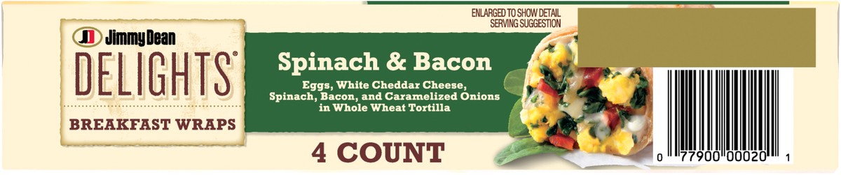 slide 4 of 8, Jimmy Dean Delights Breakfast Wrap, Spinach & Bacon, Frozen, 4 Count, 4 ct