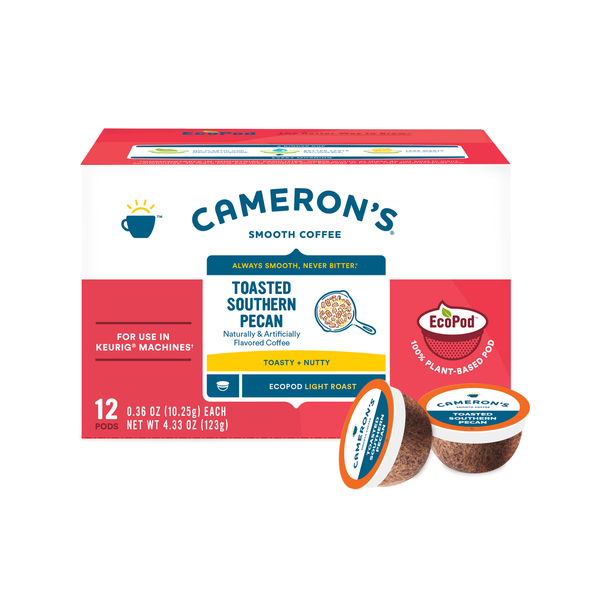 slide 1 of 9, Cameron's Coffee Single Serve Pods, Flavored, Southern Pecan, 12 Count, 4.33 oz