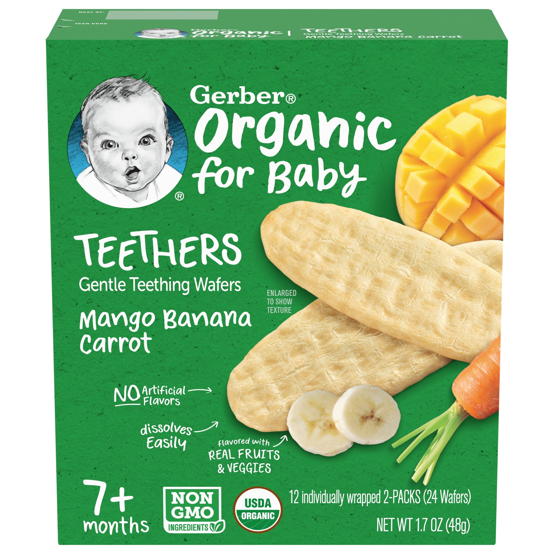 slide 1 of 5, Gerber Teethers Organic Mango Banana Carrot Baby Snacks - 1.7oz, 1.7 oz