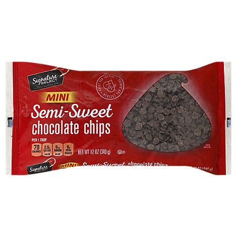 slide 1 of 1, Signature Select Chocolate Chips Real Semi-Sweet Mini, 12 oz