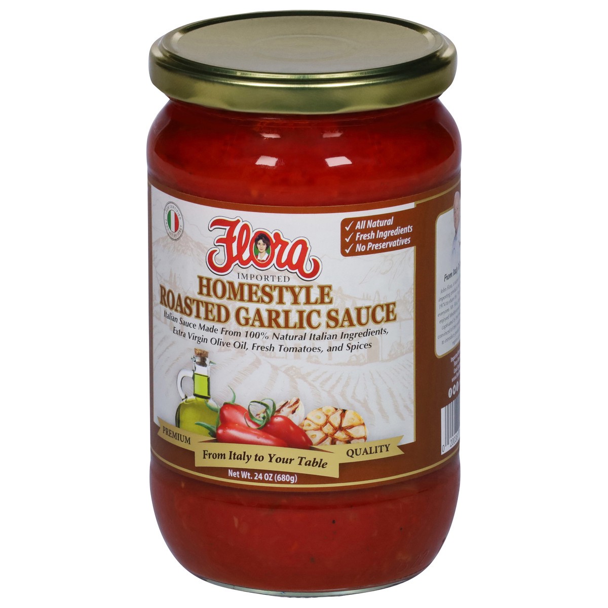 slide 5 of 9, FLORA FINE FOODS Garlic Pasta Sauce, 24 oz