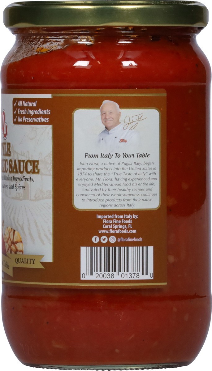 slide 2 of 9, FLORA FINE FOODS Garlic Pasta Sauce, 24 oz