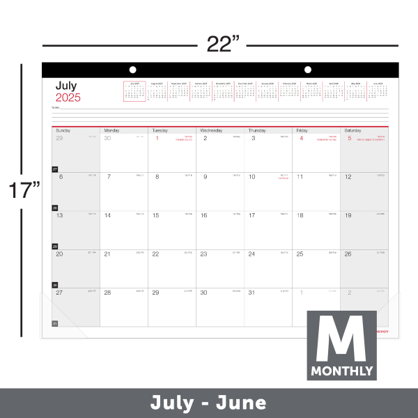 slide 2 of 2, Office Depot 2025-2026 Office Depot® Brand Monthly Academic Desk Calendar, 22"" x 17"", 30% Recycled, July 2025 To June 2026, 1 ct