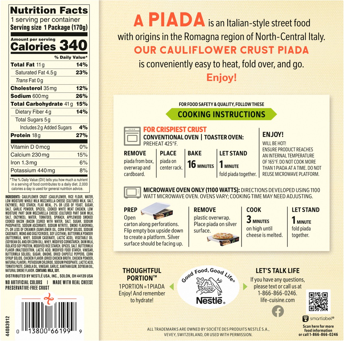 slide 2 of 13, Lean Cuisine Gluten Free Lifestyle Cauliflower Crust Chicken Bacon Ranch Piada 6 Oz. Box, 6 oz