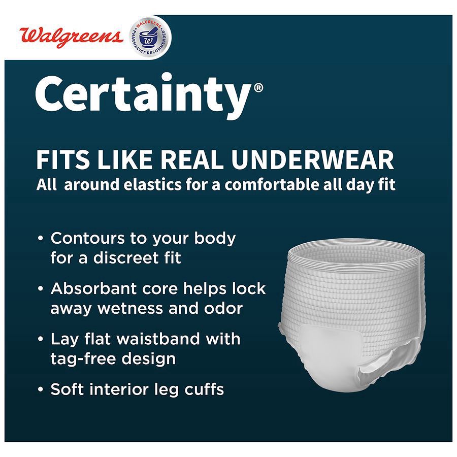 slide 3 of 5, Walgreens Certainty ComfortLux Adult Incontinence Underwear for Men, Maximum Absorbency 2XL, 12 ct