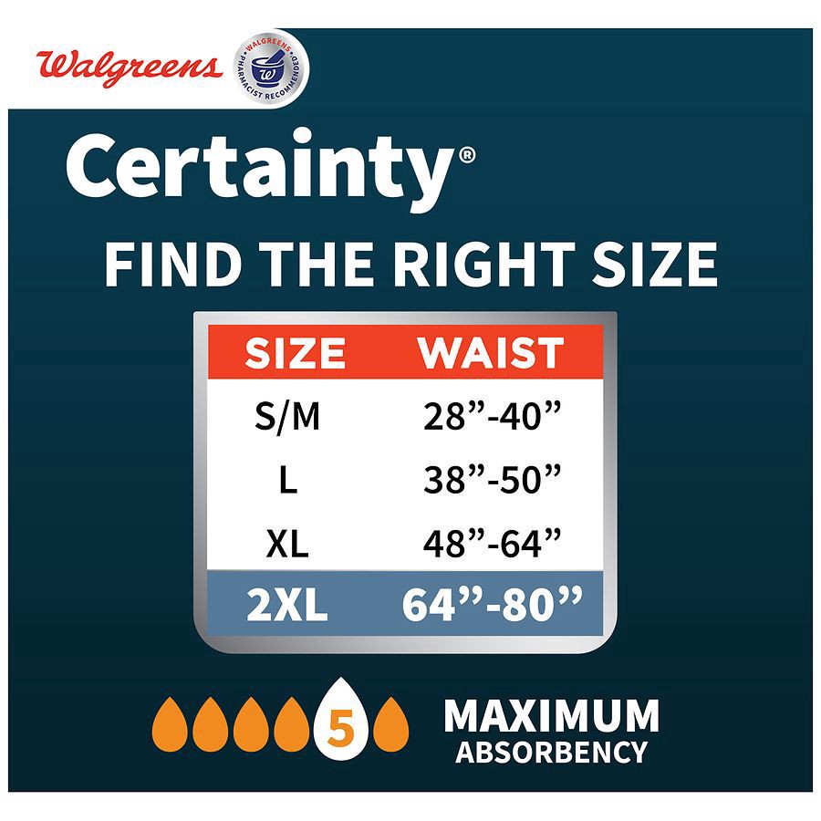 slide 4 of 5, Walgreens Certainty ComfortLux Adult Incontinence Underwear for Men, Maximum Absorbency 2XL, 12 ct