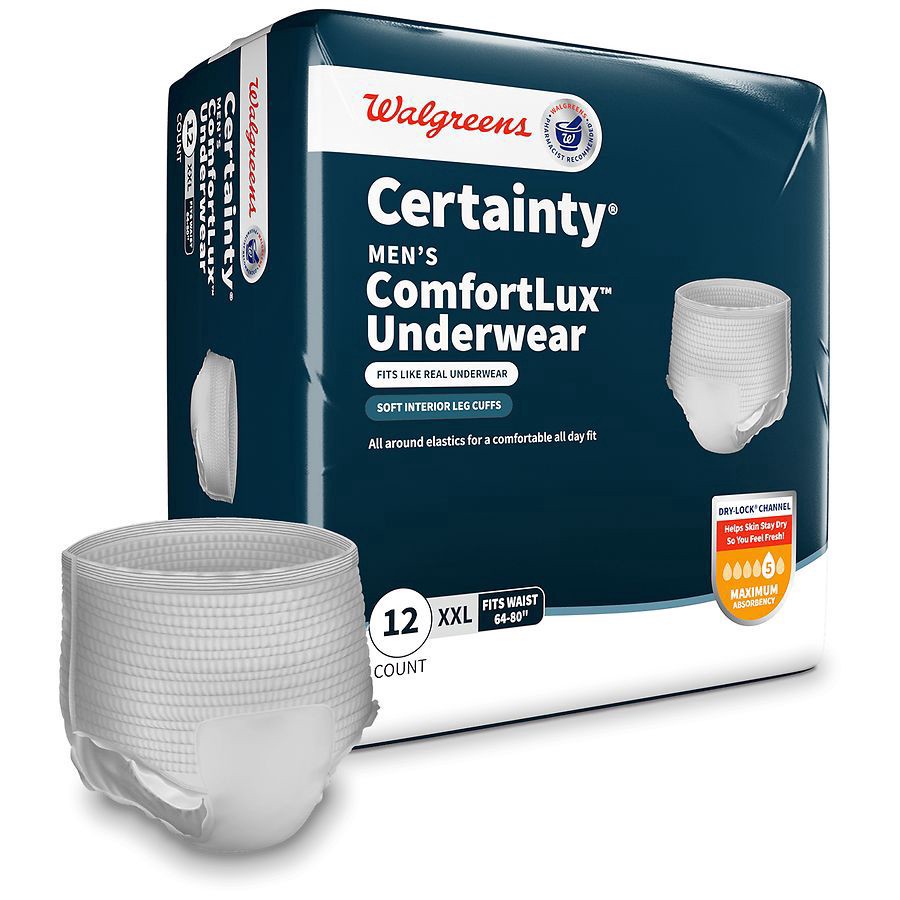 slide 2 of 5, Walgreens Certainty ComfortLux Adult Incontinence Underwear for Men, Maximum Absorbency 2XL, 12 ct