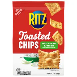 RITZ Toasted Chips Sour Cream and Onion Crackers, Party Snacks, 8.1 oz