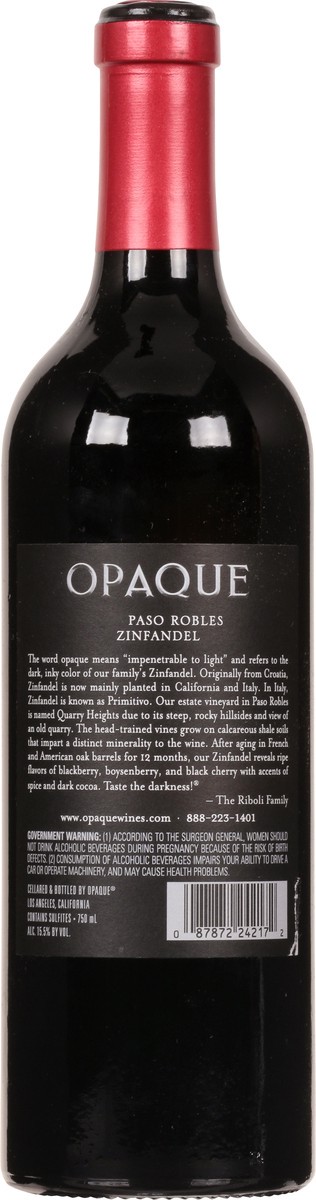 slide 4 of 9, Opaque Zinfandel Paso Robles Red Wine 750mL, 750 ml