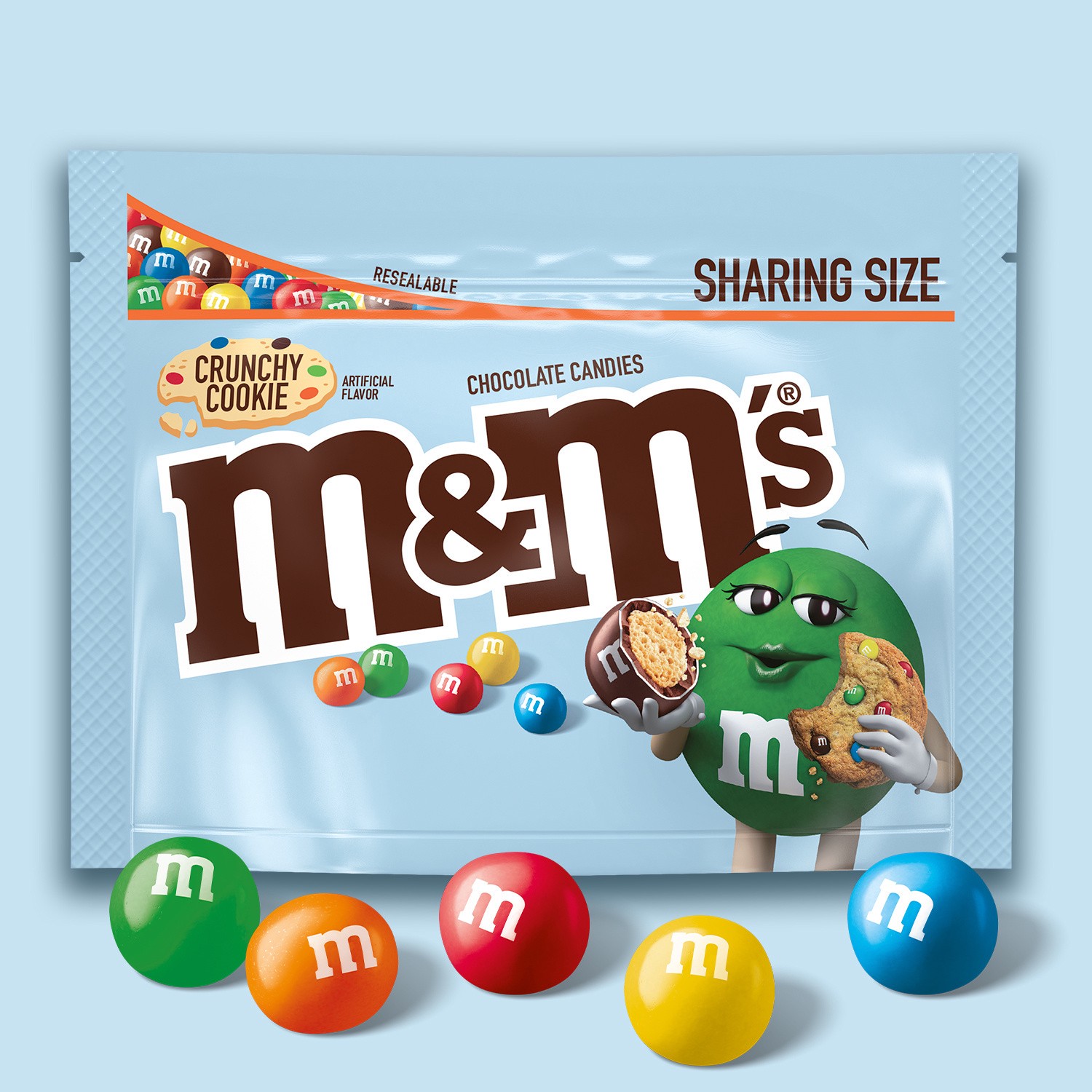 slide 3 of 8, M&M's M&M''S Crunchy Cookie Milk Chocolate Candy, Sharing Size, 7.4 oz Resealable Bag, 7.4 oz