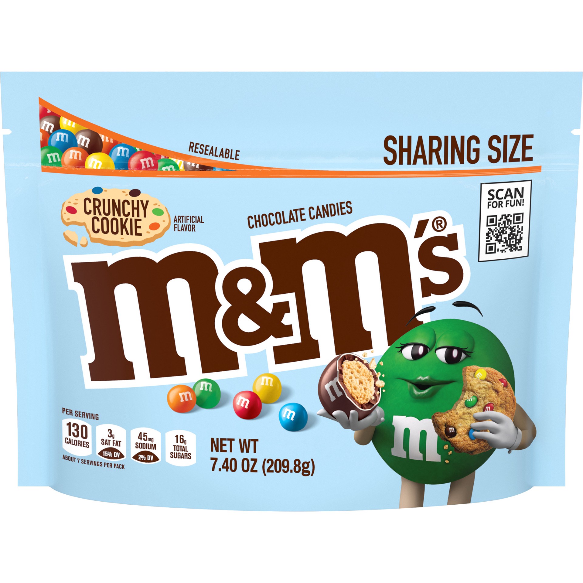 slide 1 of 8, M&M'S Crunchy Cookie Milk Chocolate Candy, Sharing Size, 7.4 oz Resealable Bag, 7.4 oz