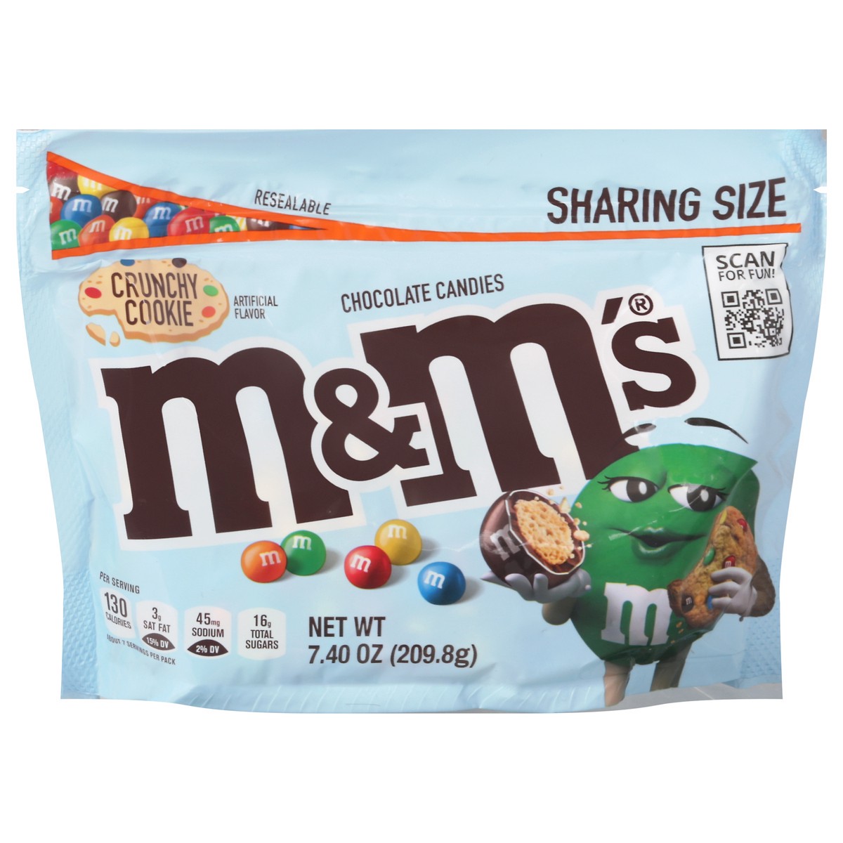 slide 1 of 8, M&M's M&M''S Crunchy Cookie Milk Chocolate Candy, Sharing Size, 7.4 oz Resealable Bag, 7.4 oz