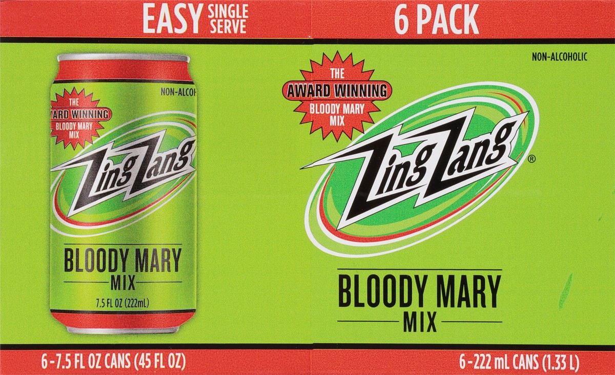 slide 6 of 9, Zing Zang Bloody Mary Mix, Non-Alcoholic Cocktail Mixer, 7.5 Fl Oz Cans (Pack of 6), 6 ct; 7.5 oz