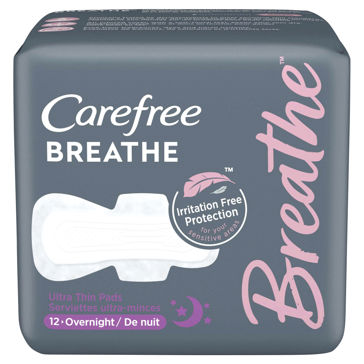 slide 1 of 3, Carefree Breathe Ultra Thin Overnight Pads with Wings, 12 Count, 12 ct