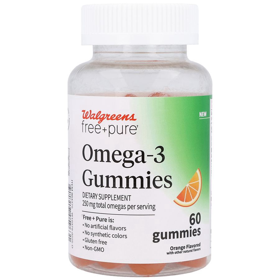 slide 1 of 5, Walgreens Free & Pure Omega-3 250 mg Gummies Orange, 60 ct