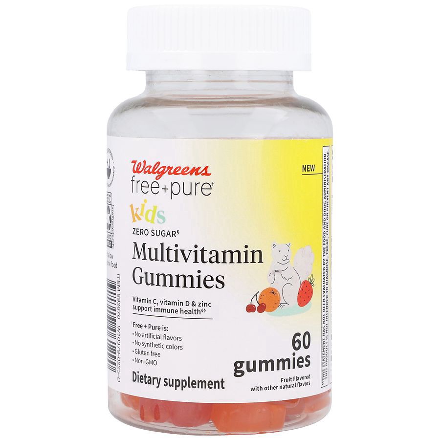 slide 1 of 5, Walgreens Free & Pure Kids Multivitamin Gummies Zero Sugar Fruit, 60 ct