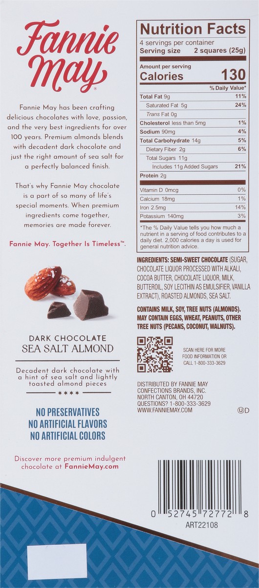 slide 4 of 11, Fannie May Sea Salt Almond Dark Chocolate 3.5 oz, 3.5 oz
