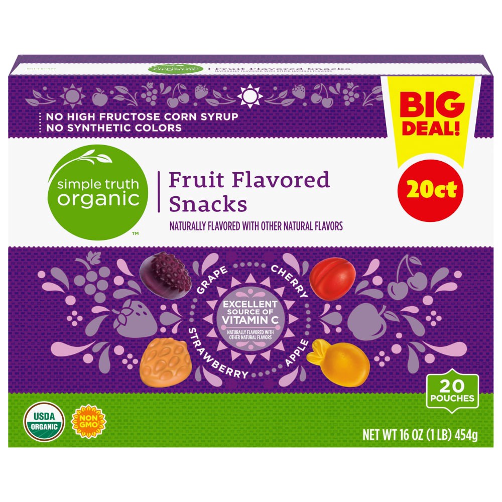 slide 1 of 4, Simple Truth Organic Fruit Snacks, 20 ct