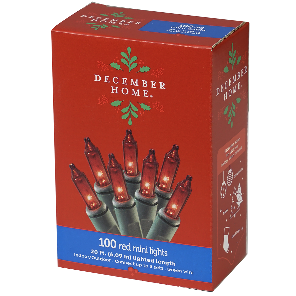 slide 2 of 2, December Home Mini Light Set Red Color with Green Wire, 100 ct