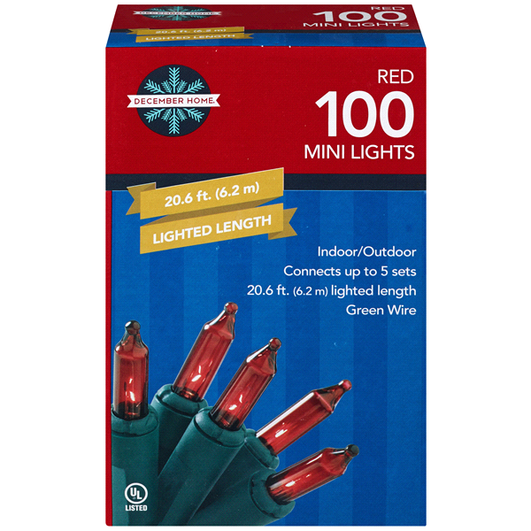 slide 1 of 1, December Home Mini Light Set Red Color with Green Wire, 100 ct