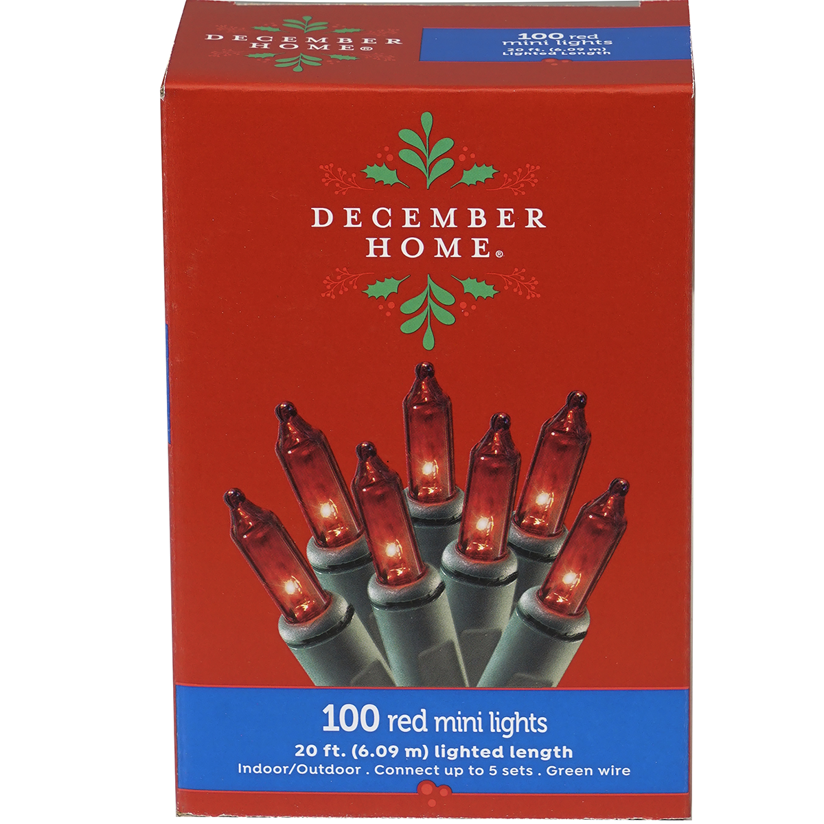 slide 1 of 2, December Home Mini Light Set Red Color with Green Wire, 100 ct