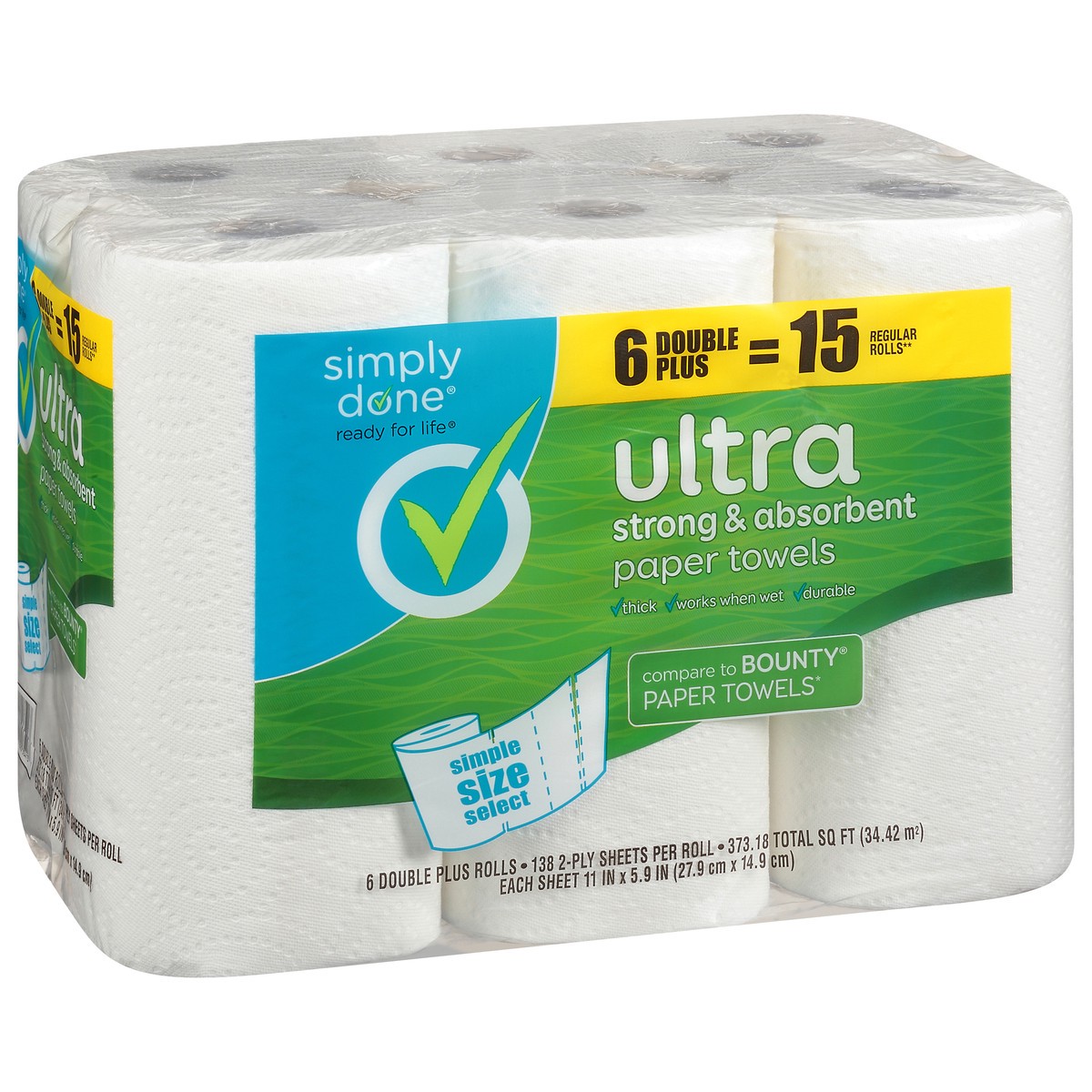 slide 4 of 9, Simply Done 2-Ply Simple Size Select Strong & Absorbent Ultra Paper Towels 6 ea, 6 ct