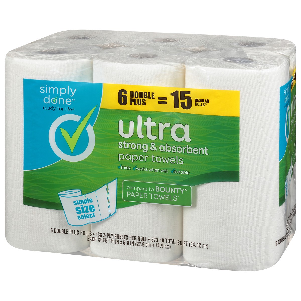 slide 8 of 9, Simply Done 2-Ply Simple Size Select Strong & Absorbent Ultra Paper Towels 6 ea, 6 ct