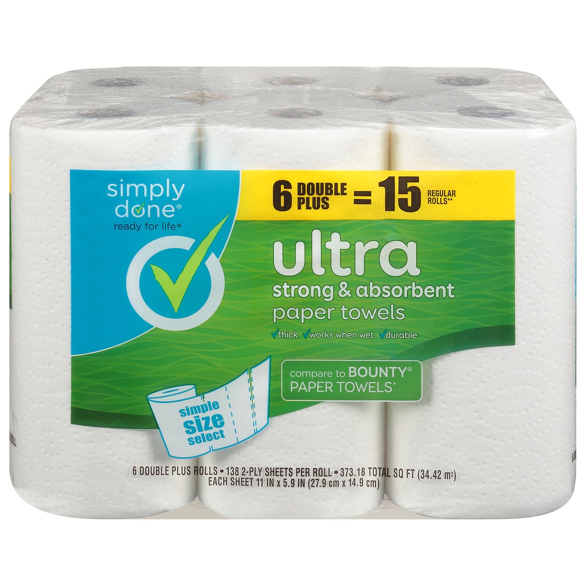 slide 1 of 9, Simply Done 2-Ply Simple Size Select Strong & Absorbent Ultra Paper Towels 6 ea, 6 ct