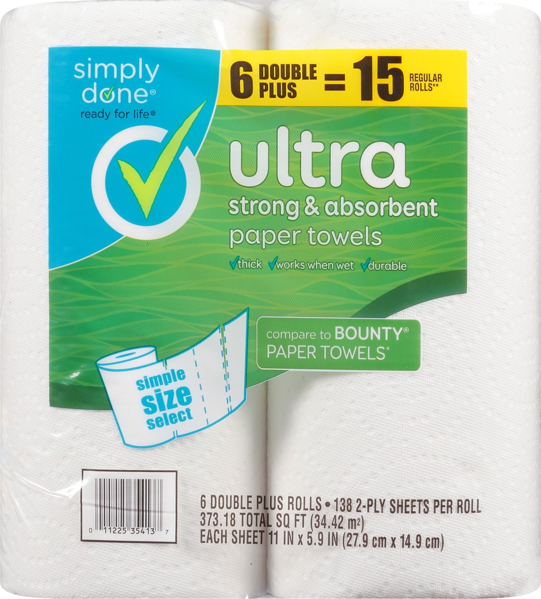 slide 9 of 9, Simply Done 2-Ply Simple Size Select Strong & Absorbent Ultra Paper Towels 6 ea, 6 ct