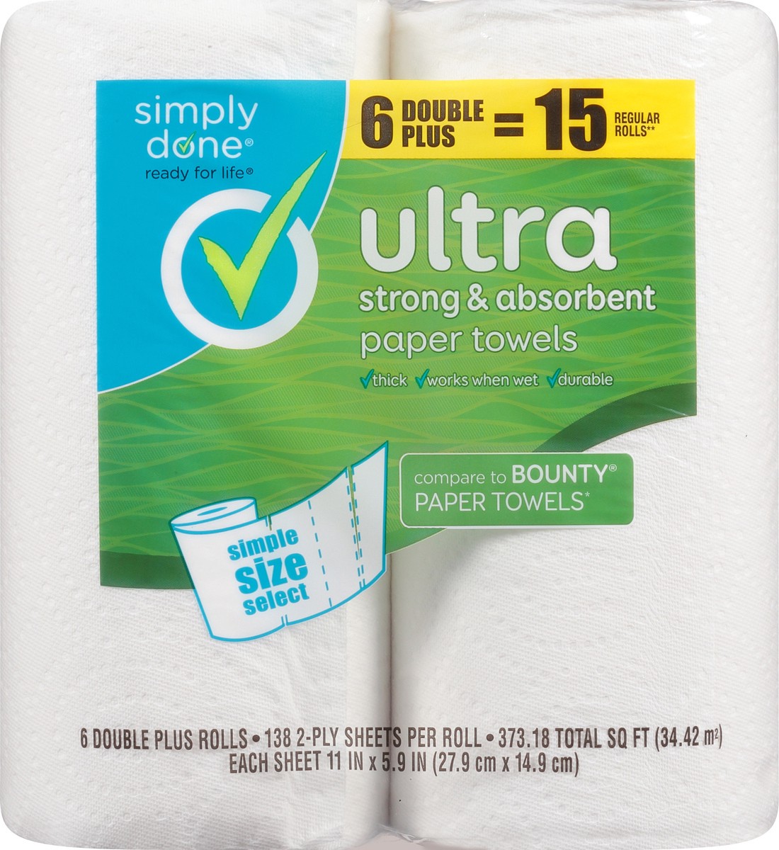 slide 7 of 9, Simply Done 2-Ply Simple Size Select Strong & Absorbent Ultra Paper Towels 6 ea, 6 ct