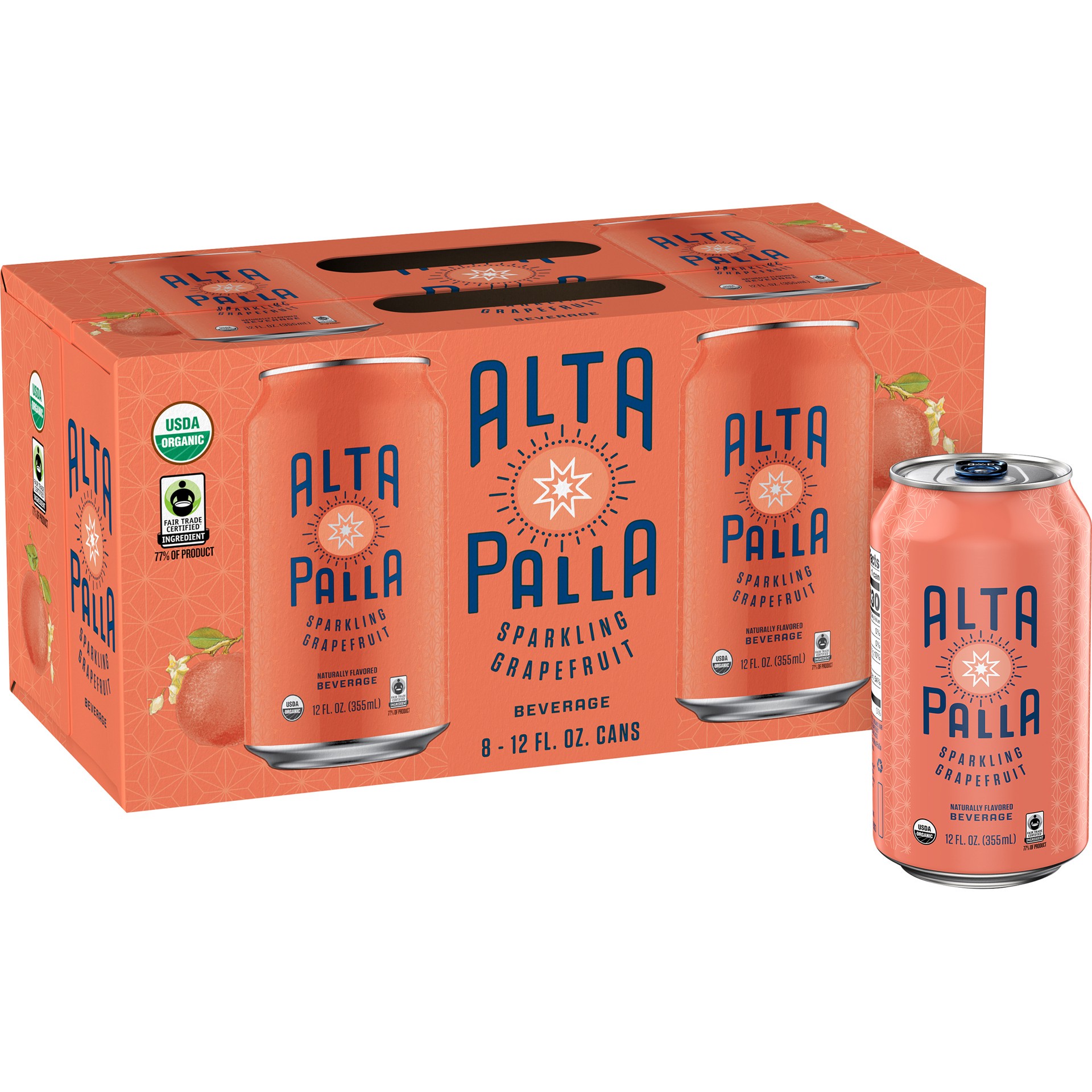 slide 2 of 3, Alta Palla Certified Organic Fair Trade Sparkling Fruit Juice Beverage, Grapefruit- 8 ct, 8 ct