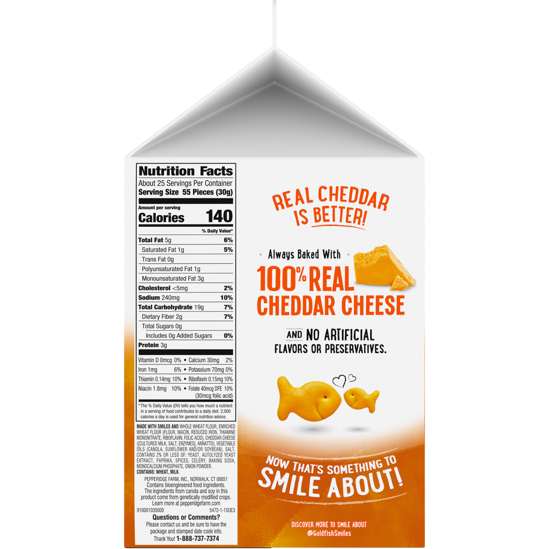 slide 3 of 5, Pepperidge Farm Goldfish Cheddar Cheese Crackers, Baked with Whole Grain, 27.3 oz Carton, 27.3 oz