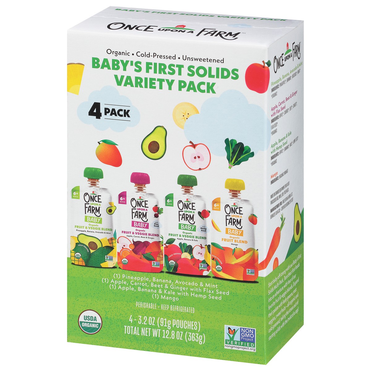 slide 3 of 14, Once Upon a Farm Organic 6+ Months Baby Assorted Fruit & Veggie Blends 4 - 3.2 oz Pouches, 4 ct; 3.2 oz