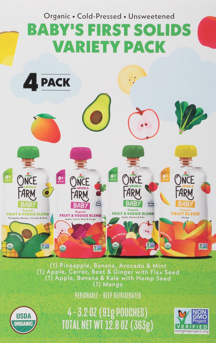 slide 4 of 14, Once Upon a Farm Organic 6+ Months Baby Assorted Fruit & Veggie Blends 4 - 3.2 oz Pouches, 4 ct; 3.2 oz