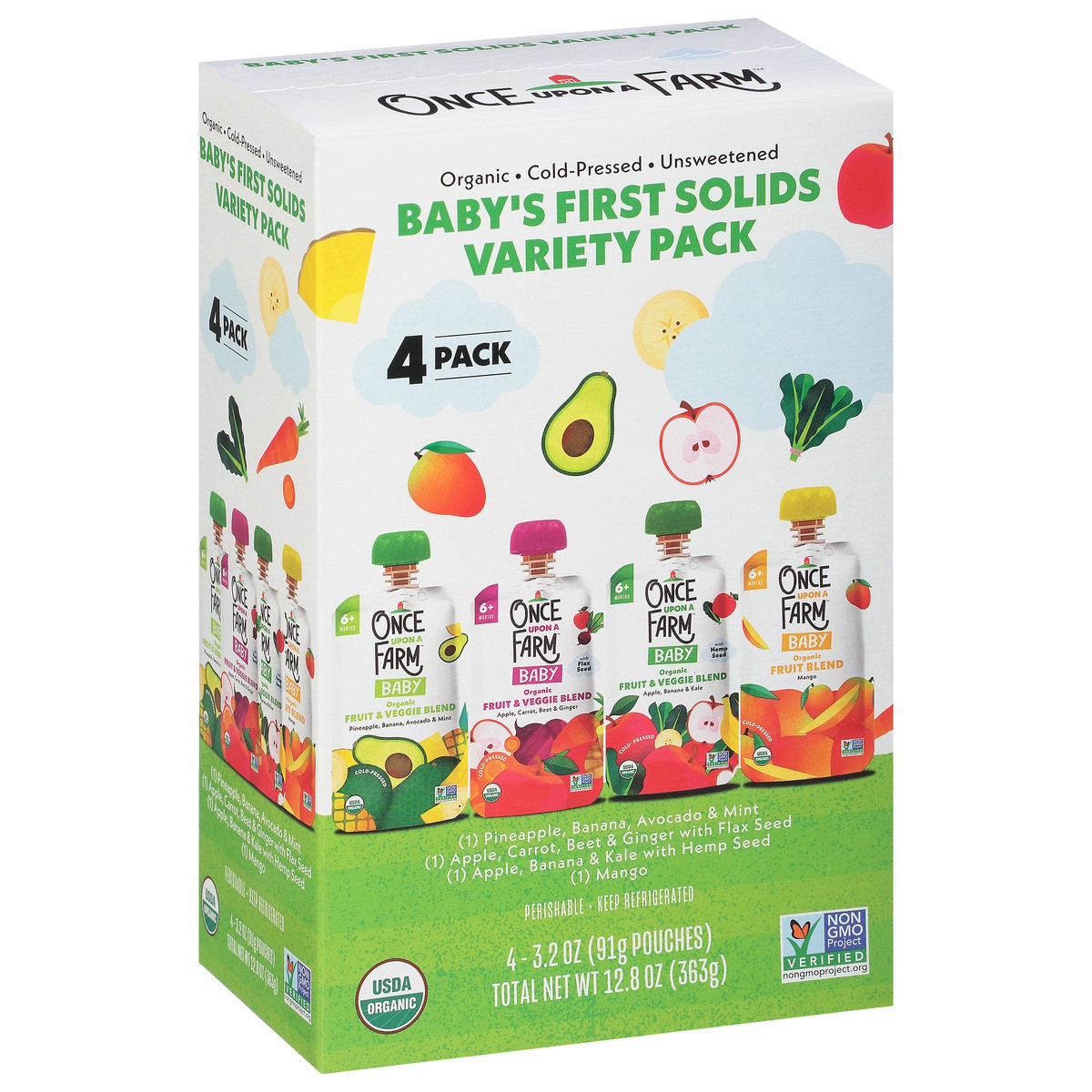 slide 7 of 14, Once Upon a Farm Organic 6+ Months Baby Assorted Fruit & Veggie Blends 4 - 3.2 oz Pouches, 4 ct; 3.2 oz