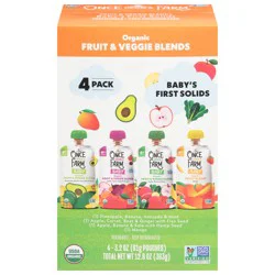 Once Upon a Farm Organic 6+ Months Baby Assorted Fruit & Veggie Blends 4 - 3.2 oz Pouches