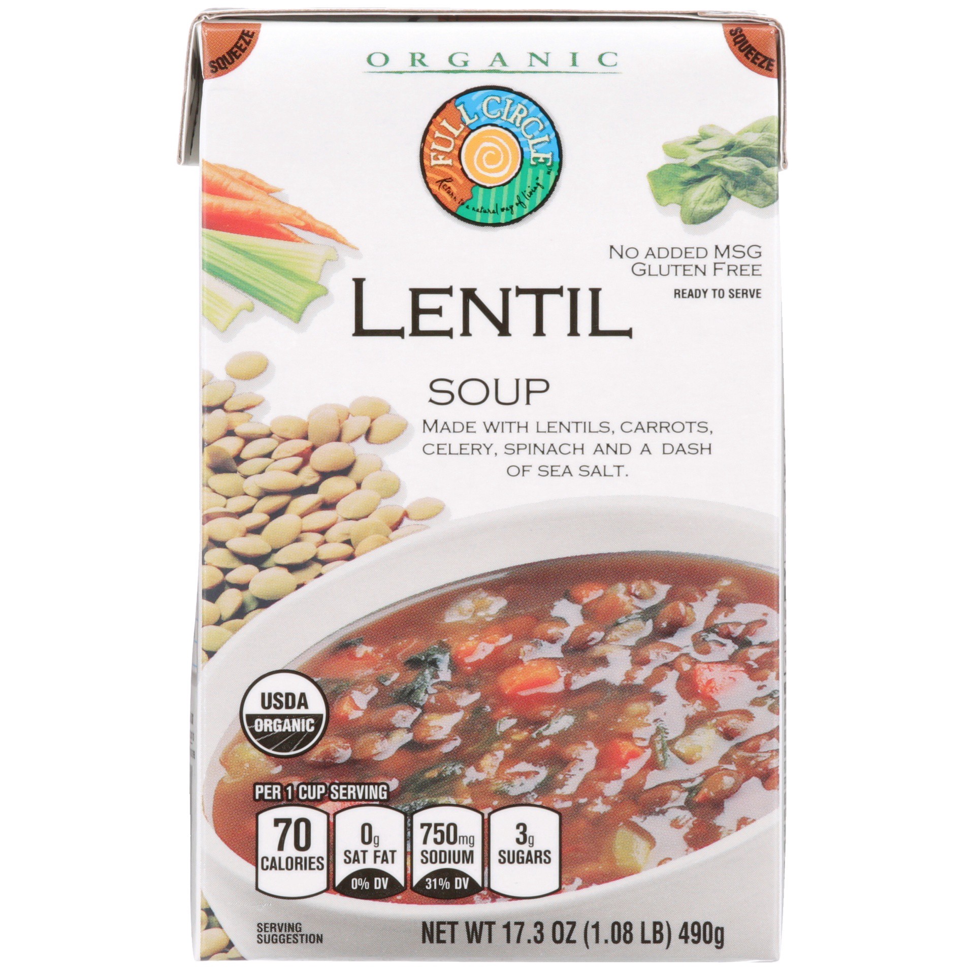 slide 1 of 6, Full Circle Market Organic Ready To Serve Lentil Soup, 17.3 oz