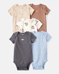 Carter's Baby Boy 5-Pack Print Cotton Multipack Bodysuits - Blue/Brown/Green/White Multi 24M