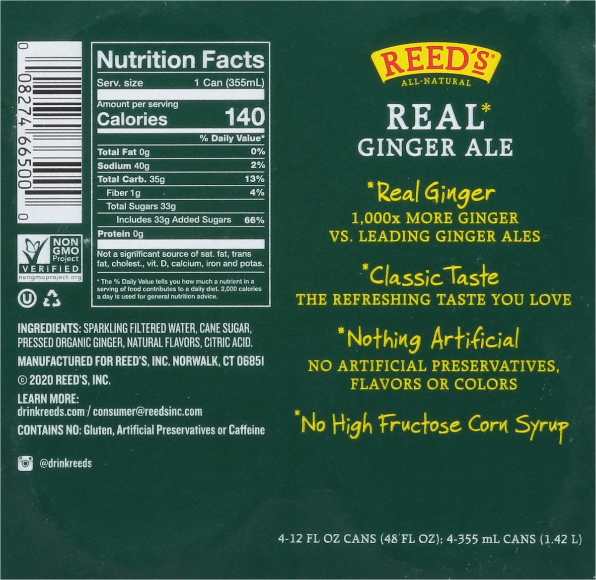 slide 7 of 9, Reed's Real Original Ginger Ale - 4 ct, 4 ct