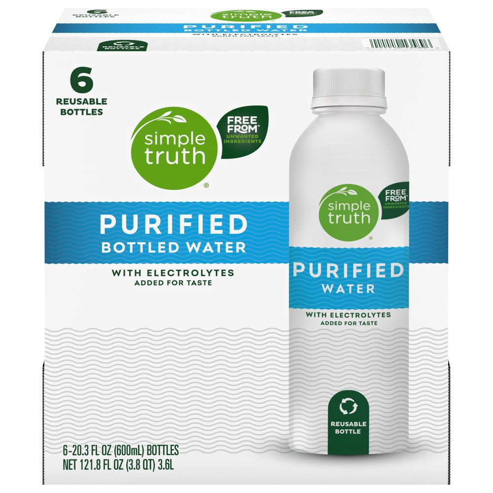 slide 1 of 4, Simple Truth Organic Purified Reusable Bottled Water, 6 ct / 20.3 fl oz