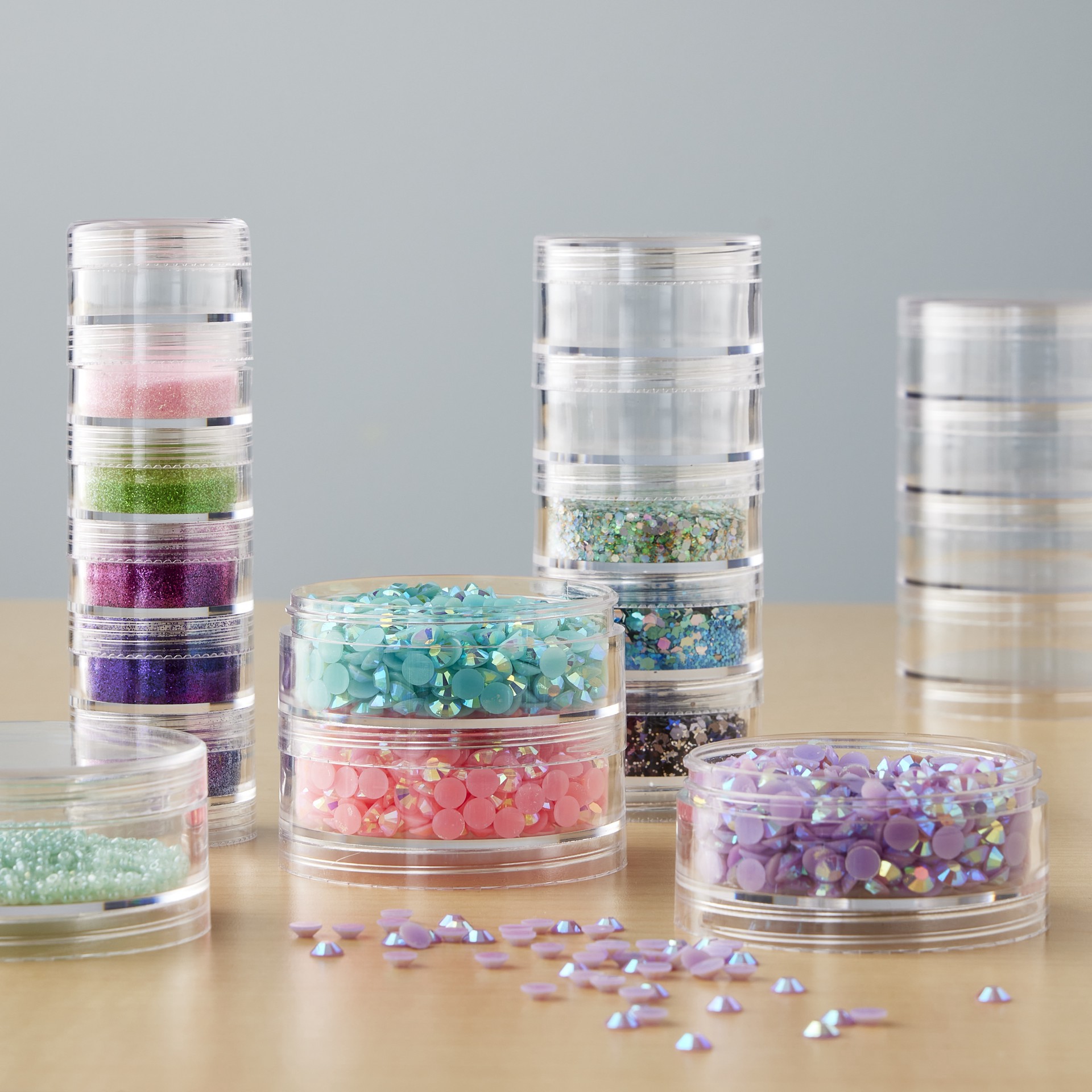 slide 2 of 2, Clear Round Bead Storage Stack Set By Bead Landing, 1.5 in x 1 in