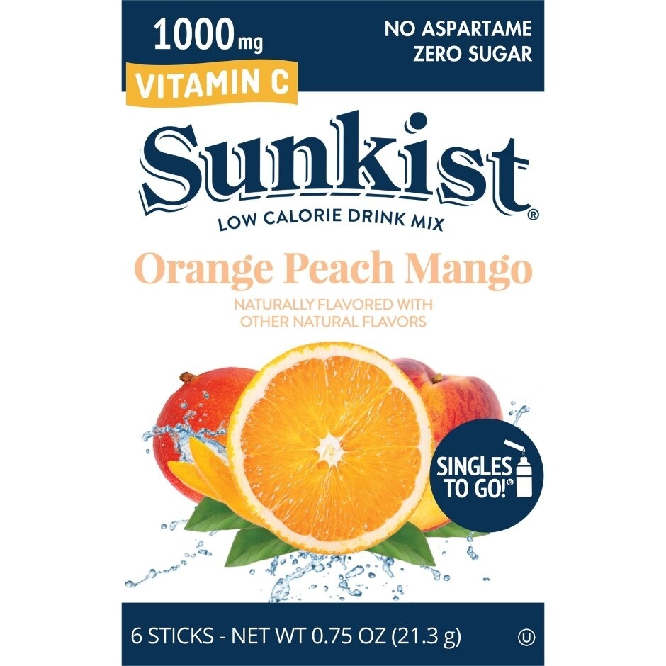 slide 1 of 1, Sunkist Powdered Drink Stick, Orange Peach Mango - 6 ct, 6 ct