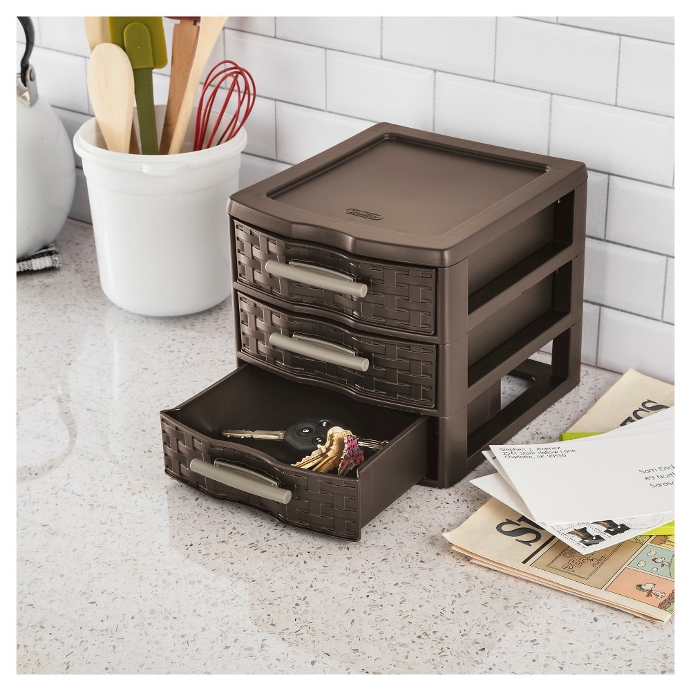 slide 2 of 2, Sterilite Small Espresso Weave 3 Drawer Countertop Storage, 1 ct